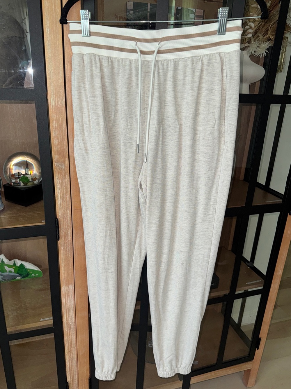 Z Supply modal joggers sweatpants off duty fleece high rise beige striped ivory